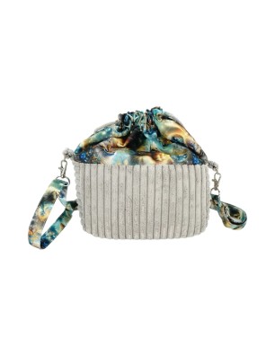 Szycie z pasją|Torebka Sakiewka Sztruksowa Szara z Motywem Kosmicznych Kotów – Handmade|Torebki Małe Sztruksowe|SZYCIE Z PASJĄ