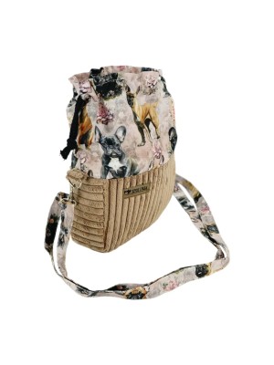Torebka Sakiewka Sztruksowa Brązowa z Motywem Buldogi Francuskie  – Handmade