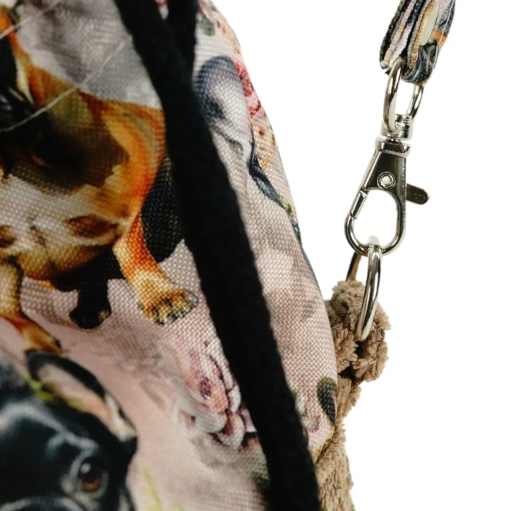 Torebka Sakiewka Sztruksowa Brązowa z Motywem Buldogi Francuskie  – Handmade