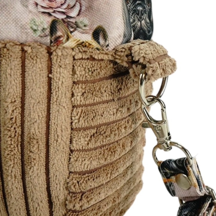 Torebka Sakiewka Sztruksowa Brązowa z Motywem Buldogi Francuskie  – Handmade