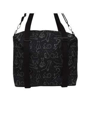 Szycie z pasją|Torbo Plecak Damski 3w1 - Koty na czarnym tle|Plecaki Damskie Kolorowe|SZYCIE Z PASJĄ