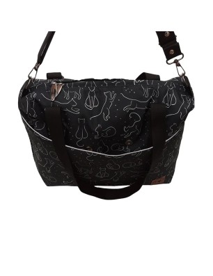 Szycie z pasją|Torbo Plecak Damski 3w1 - Koty na czarnym tle|Plecaki Damskie Kolorowe|SZYCIE Z PASJĄ