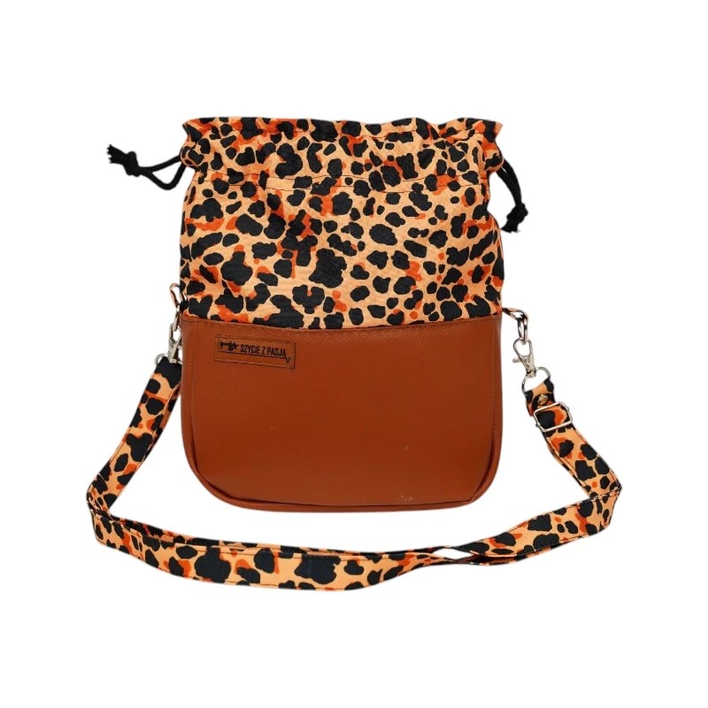 Szycie z pasją|Sakiewka Torebka Safari - Brązowa w Modne Cętki|Torebki Małe Kolorowe|SZYCIE Z PASJĄ