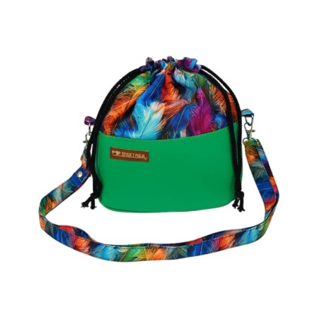 Sakiewka Torebka z Piórkami - Zielona Modna Sakiewka