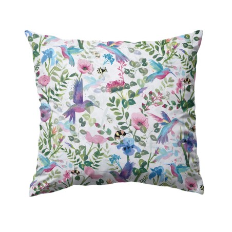 Poszewka bawełniana 40x40 – kolibry, liście i kwiaty