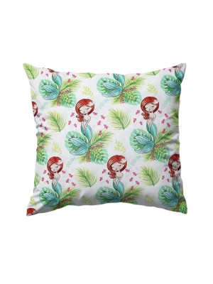 Bawełniana Poszewka Na Poduszkę – Syrenka i Tropikalne Liście