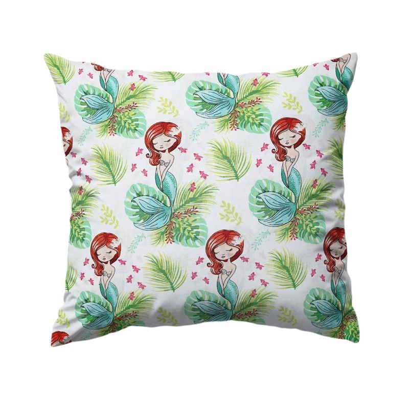 Szycie z pasją|Bawełniana Poszewka Na Poduszkę – Syrenka i Tropikalne Liście|Poszewki Bawełniane|SZYCIE Z PASJĄ
