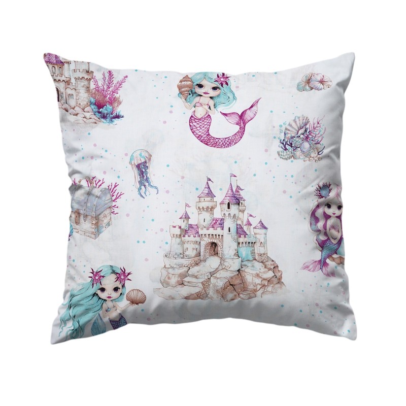 Szycie z pasją|Bawełniana Poszewka Na Poduszkę – syrenki i podwodny zamek|Poszewki Bawełniane|SZYCIE Z PASJĄ