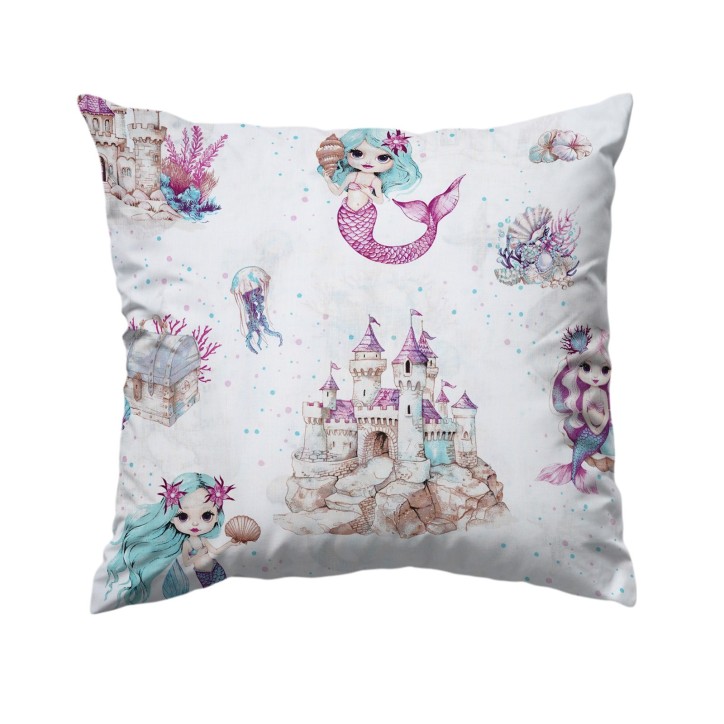 Bawełniana Poszewka Na Poduszkę – syrenki i podwodny zamek