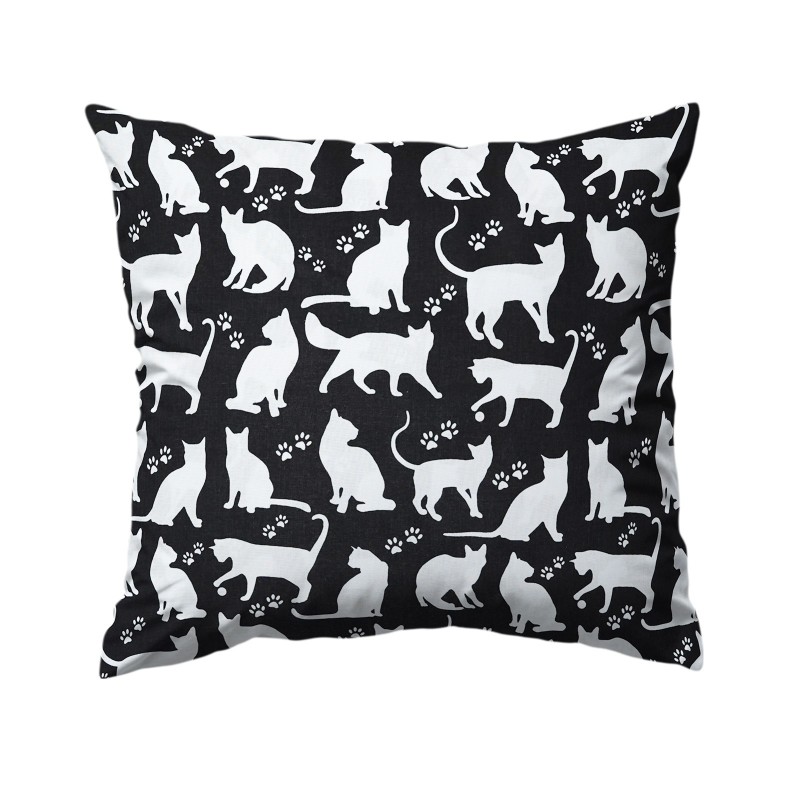 Szycie z pasją|Bawełniana Poszewka Na Poduszkę – Czarne tło z Białymi Kotami|Poszewki Bawełniane|SZYCIE Z PASJĄ