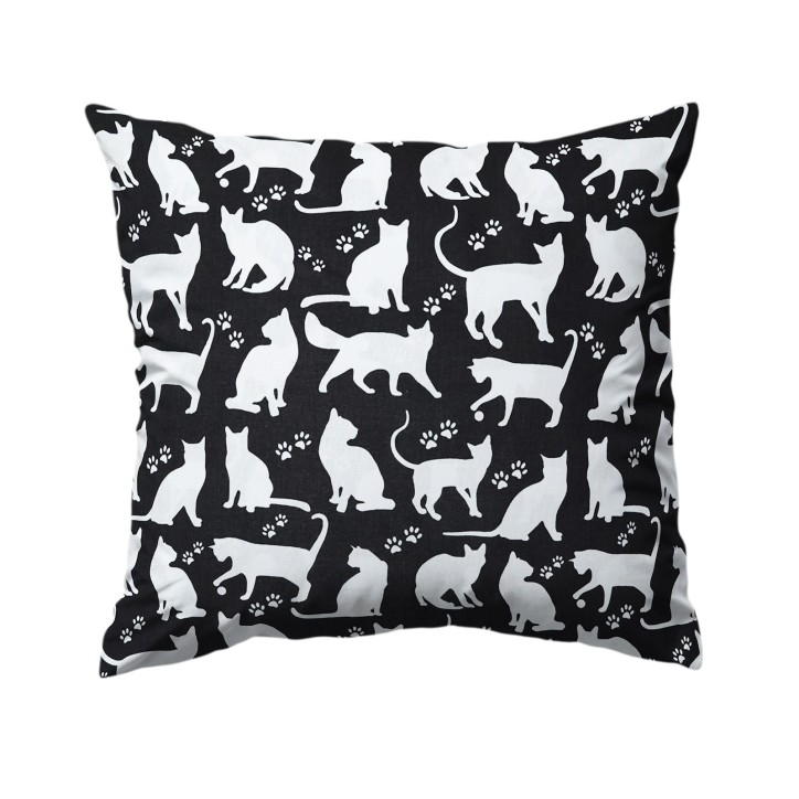 Bawełniana Poszewka Na Poduszkę – Czarne tło z Białymi Kotami