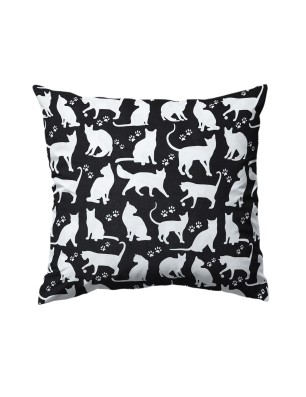 Szycie z pasją|Bawełniana Poszewka Na Poduszkę – Czarne tło z Białymi Kotami|Poszewki Bawełniane|SZYCIE Z PASJĄ