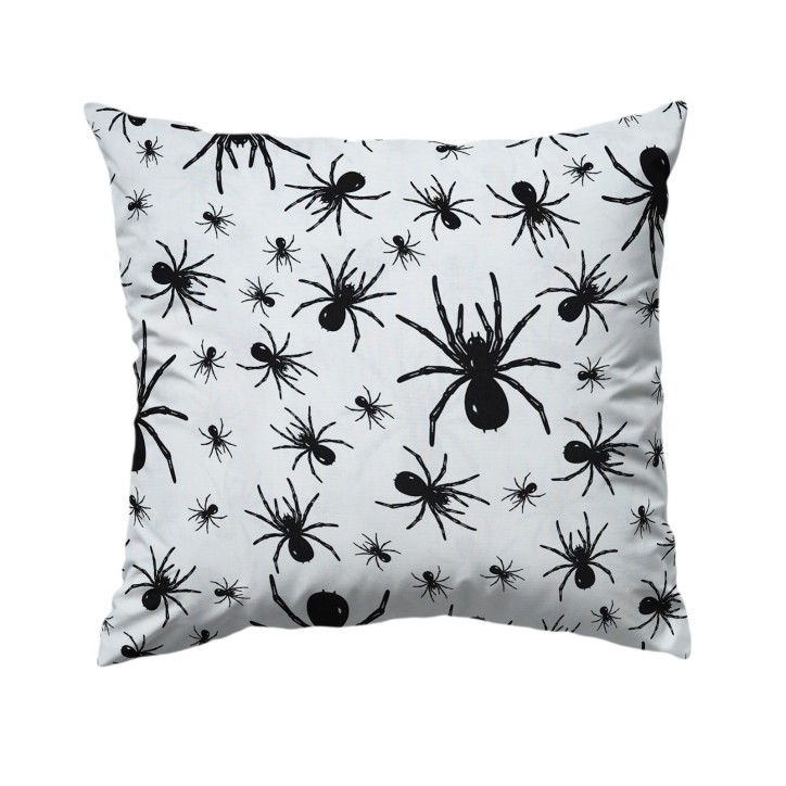 Bawełniana Poszewka Na Poduszkę – Czarne Pająki na Białym Tle