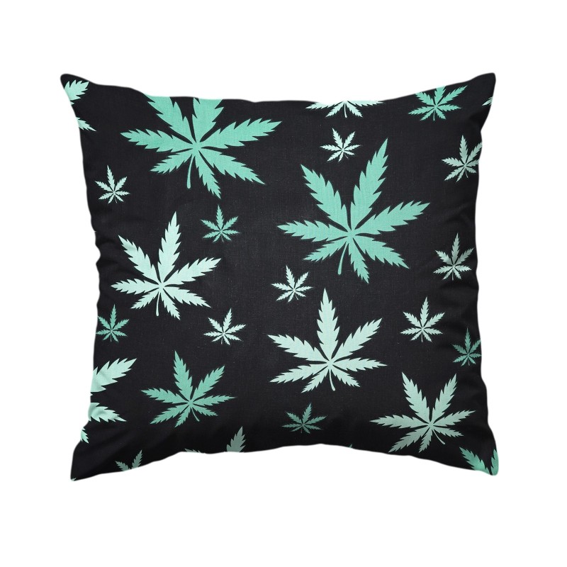 Szycie z pasją|Bawełniana Poszewka Na Poduszkę – Zielone Liście Konopi|Poszewki Bawełniane|SZYCIE Z PASJĄ