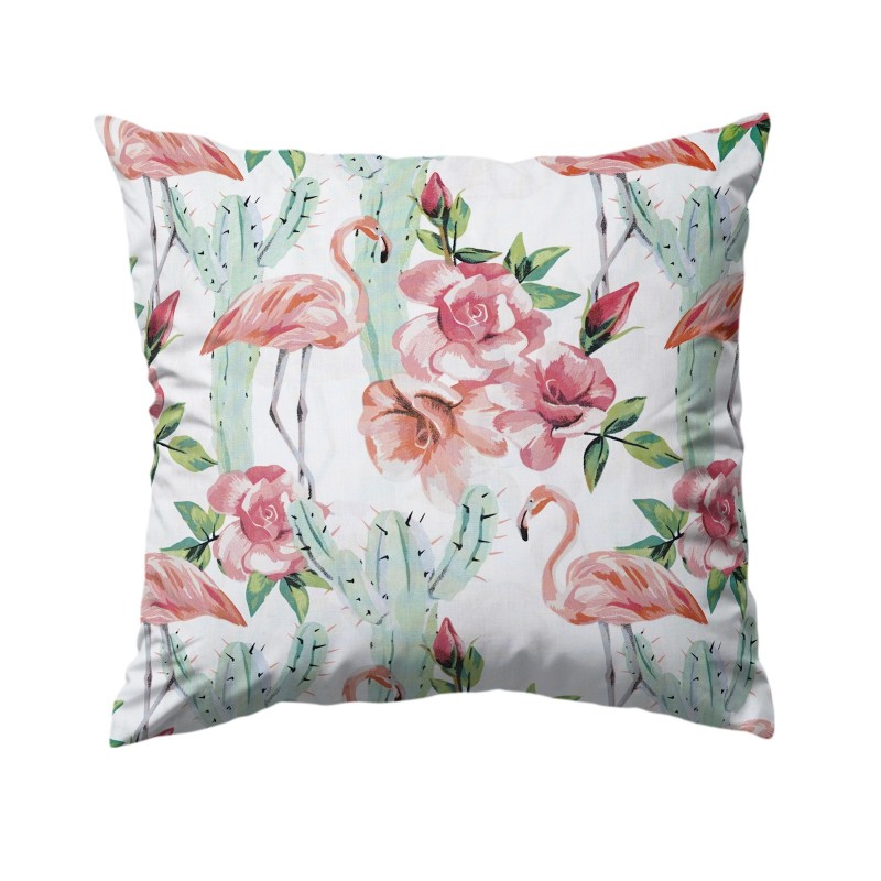 Szycie z pasją|Bawełniana Poszewka Na Poduszkę – Flamingi, Kwiaty i Kaktusy|Poszewki Bawełniane|SZYCIE Z PASJĄ