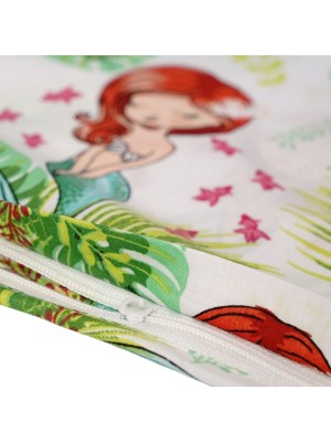 Bawełniana Poszewka Na Poduszkę – Syrenka i Tropikalne Liście