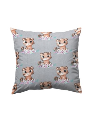 Bawełniana Poszewka Na Poduszkę – Tygrysek i Pastelowe Kwiaty