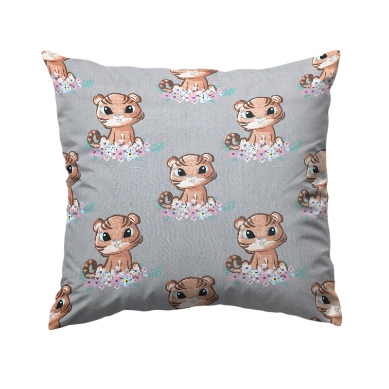 poszewka bawełniana z tygryskiem i pastelowymi kwiatami