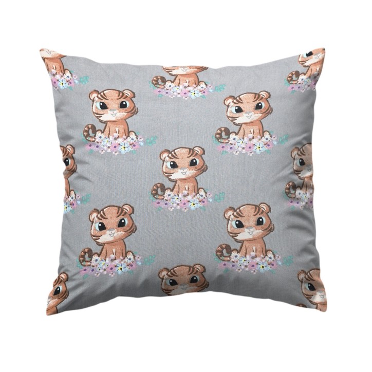 Bawełniana Poszewka Na Poduszkę – Tygrysek i Pastelowe Kwiaty Bawełniana Poszewka Na Poduszkę – Tygrysek i Pastelowe Kwiaty