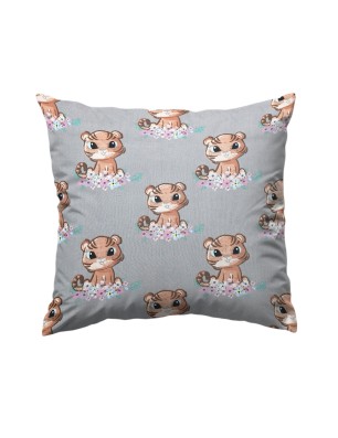 poszewka bawełniana z tygryskiem i pastelowymi kwiatami