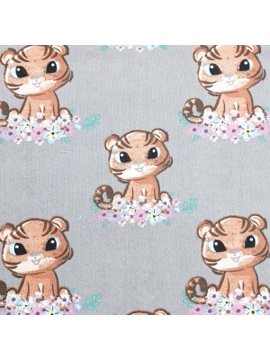 Bawełniana Poszewka Na Poduszkę – Tygrysek i Pastelowe Kwiaty