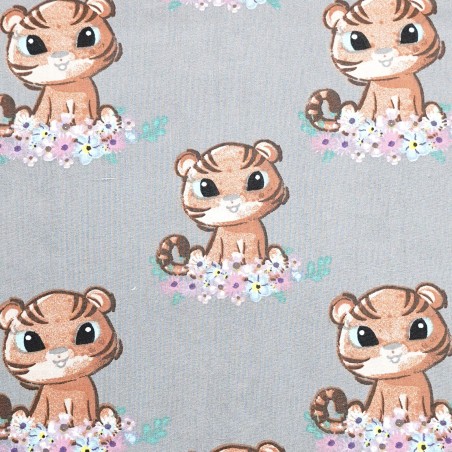 Bawełniana Poszewka Na Poduszkę – Tygrysek i Pastelowe Kwiaty