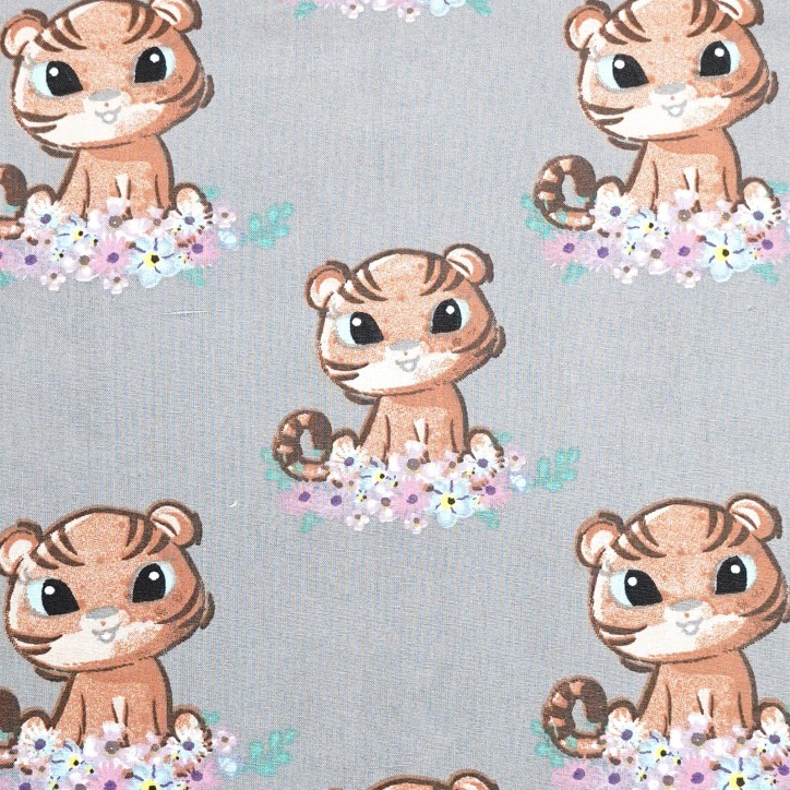 Bawełniana Poszewka Na Poduszkę – Tygrysek i Pastelowe Kwiaty Bawełniana Poszewka Na Poduszkę – Tygrysek i Pastelowe Kwiaty