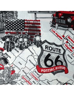 czerwono-biała poszewka z nadrukiem Route 66 – handmade