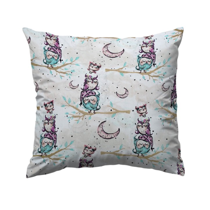 Bawełniana Poszewka Na Poduszkę 50x50 – Pastelowe Sówki i Księżyce Bawełniana Poszewka Na Poduszkę 50x50 – Pastelowe Sówki i Księżyce