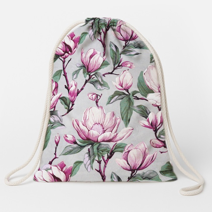 Plecak Worek Bawełniany dla dzieci 35x45 - Wzór Magnolii na Szarym Tle