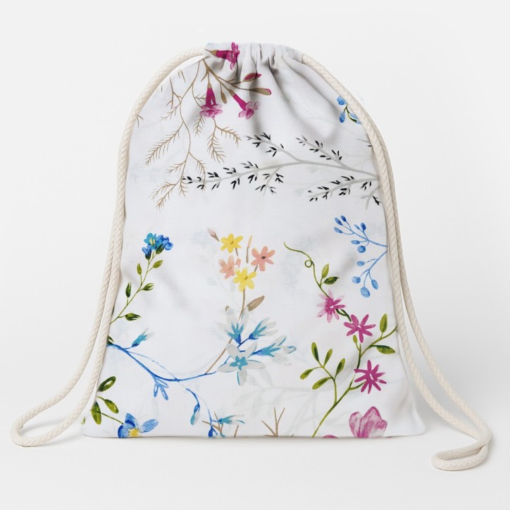 Plecak Worek Bawełniany dla dzieci 35x45 - Kolorowe Kwiaty i Liście