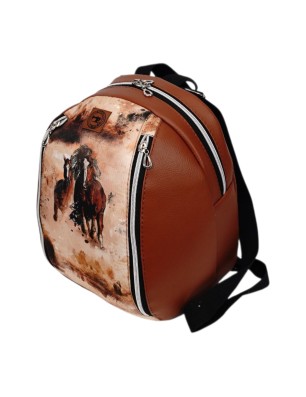 Mały Plecak Brązowy z Motywem Koni