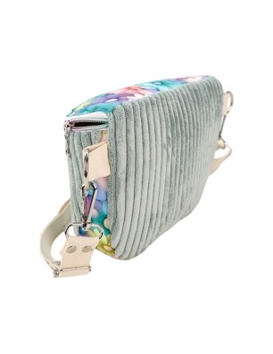 Szycie z pasją|Torebka-Nerka Sztruksowa Miętowa z motywem pastelowych kwiatów – handmade|Torebko Nerki Sztruksowe|SZYCIE Z PASJĄ