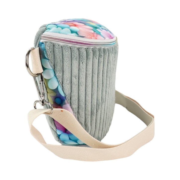 Torebka-Nerka Sztruksowa Miętowa z motywem pastelowych kwiatów – handmade