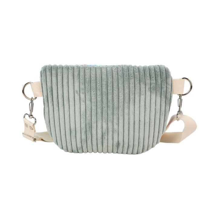 Torebka-Nerka Sztruksowa Miętowa z motywem pastelowych kwiatów – handmade