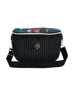 Torebka-Nerka Sztruksowa Czarna z Motywem Kota – "Księżycowy Kot" Handmade