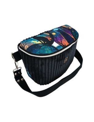 Torebka-Nerka Sztruksowa Czarna 🐾 3w1 Księżycowy Kot