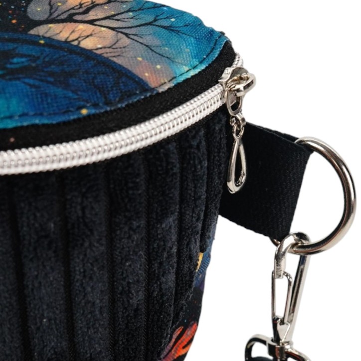 Torebka-Nerka Sztruksowa Czarna z Motywem Kota – Księżycowy Kot - Handmade