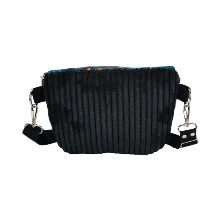 Torebka-Nerka Sztruksowa Czarna z Motywem Kota – Księżycowy Kot - Handmade