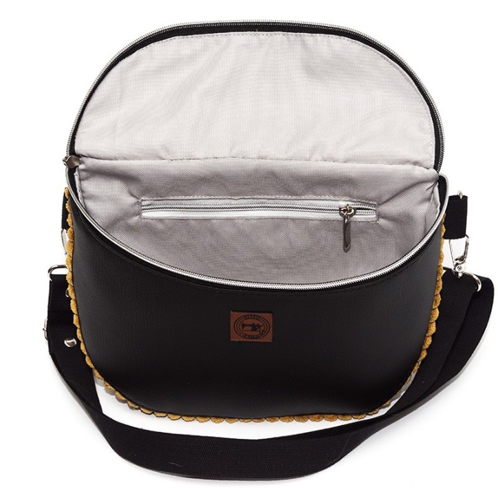 Torebka-Nerka Czarna z Sztruksem Musztardowym – Handmade