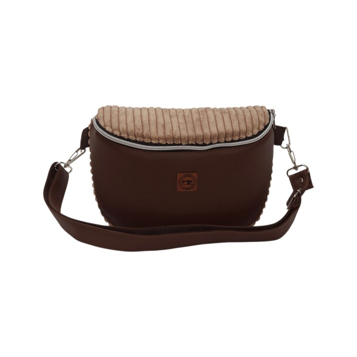 Torebka-Nerka z Brązowej Ekoskóry i Jasnobrązowego Sztruksu – Handmade Torebka-Nerka z Brązowej Ekoskóry i Jasnobrązowego Sztruksu – Handmade