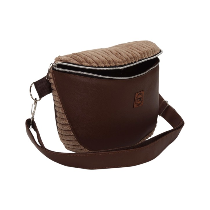 Torebka-Nerka z Brązowej Ekoskóry i Jasnobrązowego Sztruksu – Handmade Torebka-Nerka z Brązowej Ekoskóry i Jasnobrązowego Sztruksu – Handmade