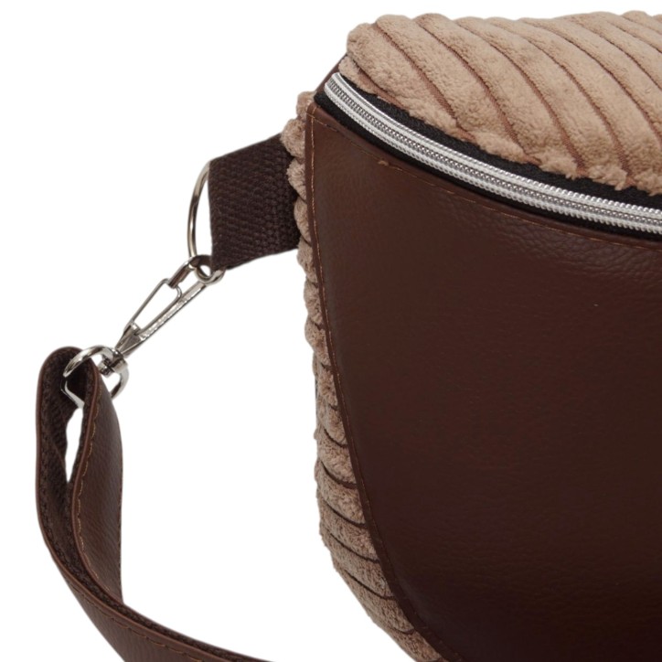 Torebka-Nerka z Brązowej Ekoskóry i Jasnobrązowego Sztruksu – Handmade Torebka-Nerka z Brązowej Ekoskóry i Jasnobrązowego Sztruksu – Handmade