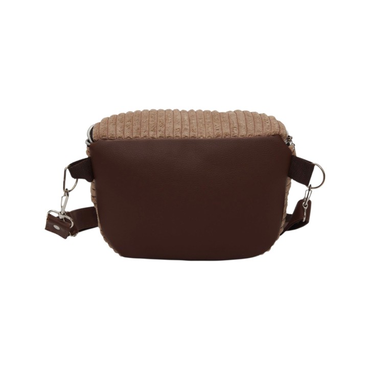 Torebka-Nerka z Brązowej Ekoskóry i Jasnobrązowego Sztruksu – Handmade Torebka-Nerka z Brązowej Ekoskóry i Jasnobrązowego Sztruksu – Handmade