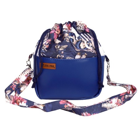 Torebka Sakiewka Granatowa z Motywem Węża i Kwiatów – handmade