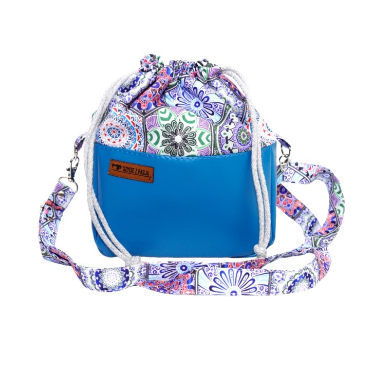 Torebka Sakiewka Niebieska z Geometrycznym Wzorem – Handmade