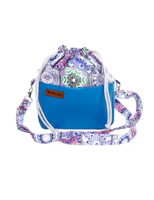 Szycie z pasją|Torebka Sakiewka Niebieska z Geometrycznym Wzorem – Handmade|Torebki Małe Kolorowe|SZYCIE Z PASJĄ