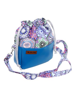 Szycie z pasją|Torebka Sakiewka Niebieska z Geometrycznym Wzorem – Handmade|Torebki Małe Kolorowe|SZYCIE Z PASJĄ