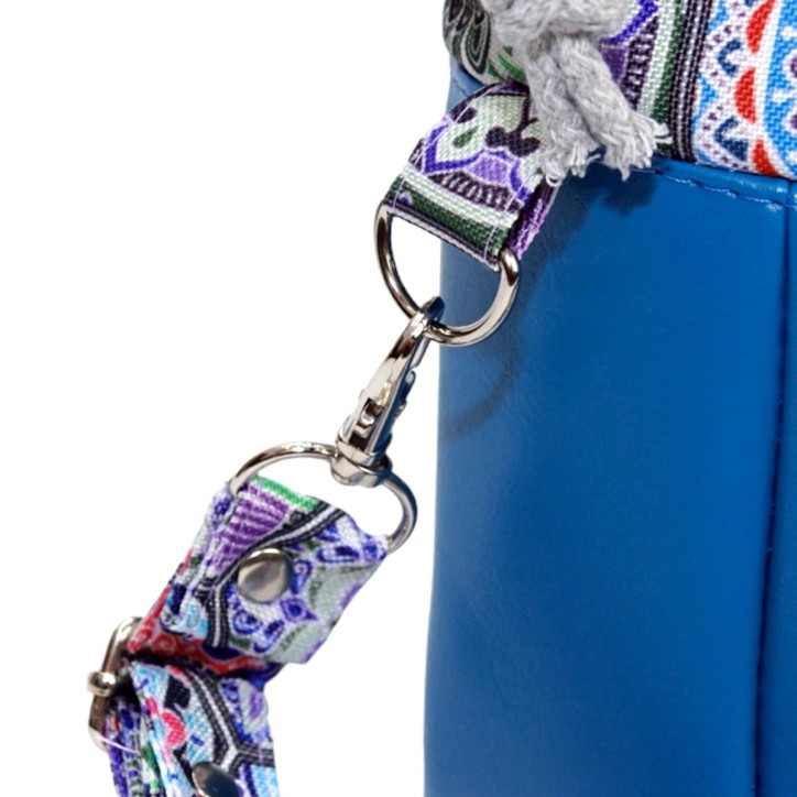 Torebka Sakiewka Niebieska z Geometrycznym Wzorem – Handmade