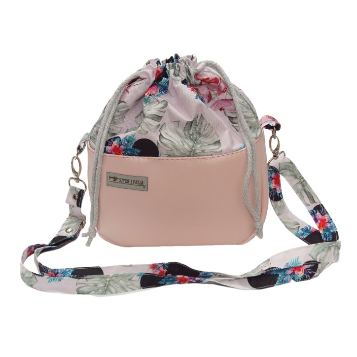 Torebka Sakiewka Pudrowy Róż z Motywem Myszki i Kwiatów - Handmade